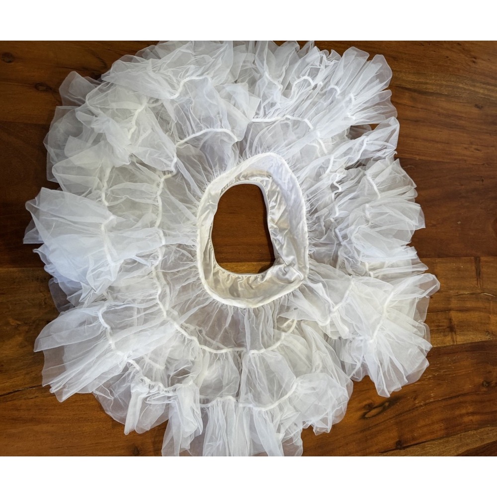 VTG Tulle Slip Underskirt Petticoat White Girls 5 Layered Ruffled Fluffy Circle